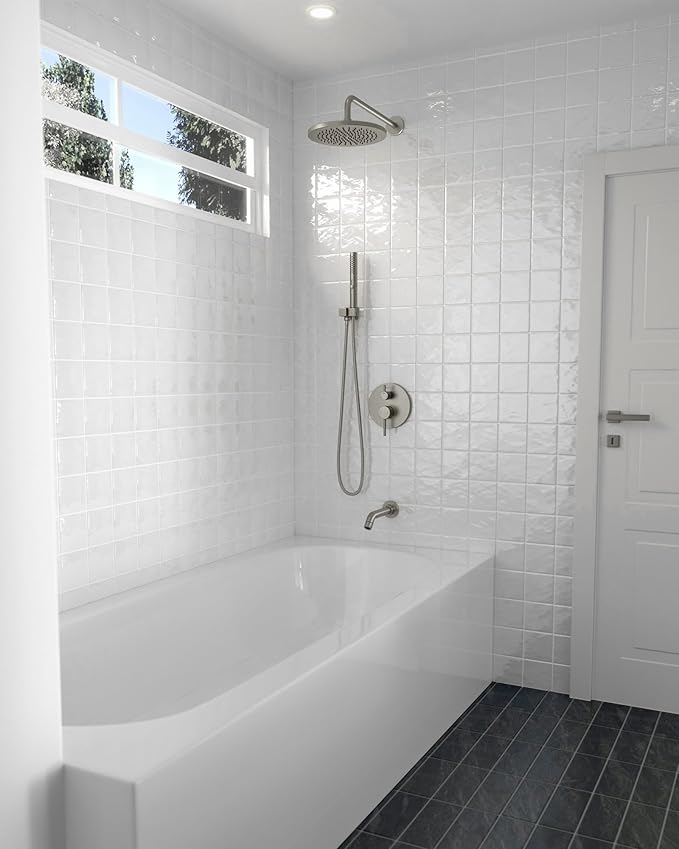 Lava Odoro Modern 3-Setting Round Rain Bathtub and Shower Faucet Set, Brushed Nickel Rainfall Shower Head and Handle Set, Rain Shower System with Tub Spout, Shower Valve Trim Kit, SF104-BN-T