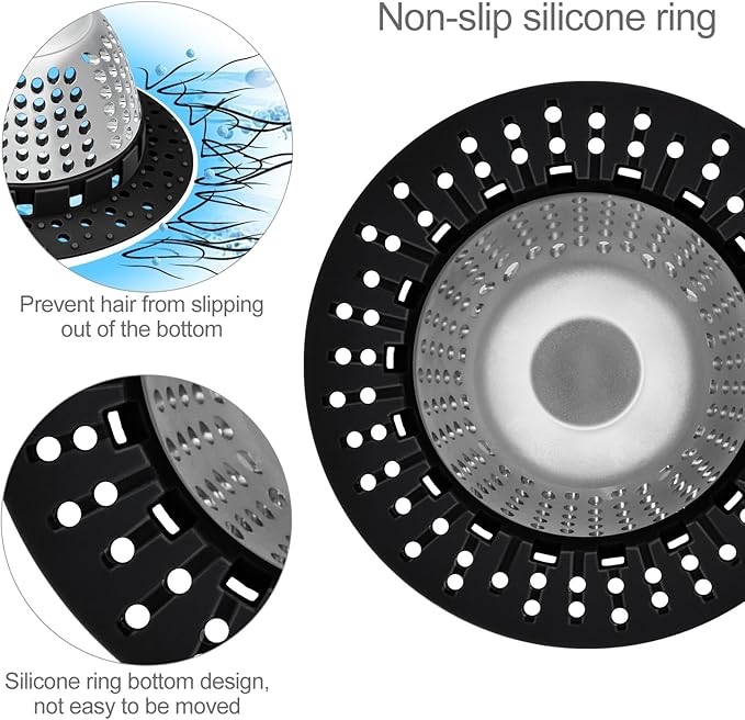 LEKEYE Shower Drain Hair Catcher/Bathtub Drain Cover/Drain Protector for Pop-Up & Regular Drains(Black)