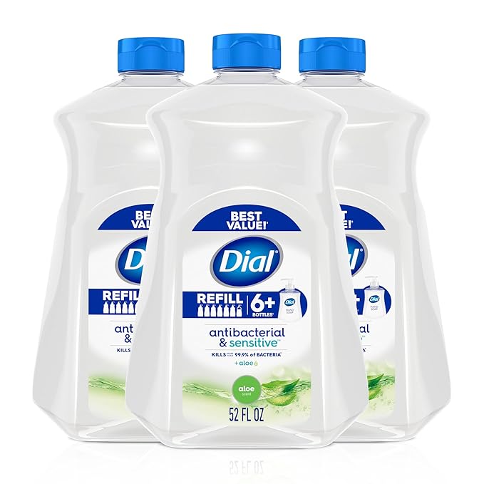 Dial Antibacterial Defense Liquid Hand Soap + Aloe, Aloe Scent, 52 Fl Oz Hand Soap Refill (Pack of 3), Dermatologist-Tested, Gentle Formula