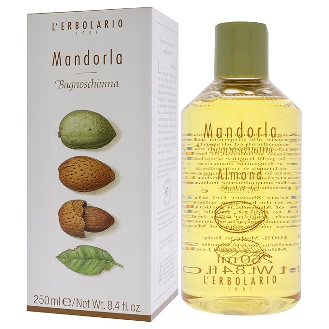 L'Erbolario Shower Gel - Moisturizing Body Wash for Dry Skin - Nourishing Body Soap with Sweet Almond Extract - Warm Amber Scent - Almond - 8.4 oz