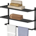 Hotel Towel Rack with 3-Tier Shelf, 24 Inch Wall Mounted Bathroom Bar, Matte Black Lavatory Bath Tower