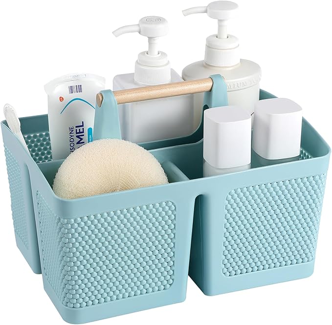 rejomiik Portable Shower Caddy Basket Plastic Cleaning Caddy Organizer Storage Tote with Handle for Bathroom, College, Dorm Room Essentials, Blue