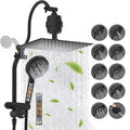Hibbent Dual Filter All Metal 12" Rainfall Showerhead Combo, High Pressure Filter Shower Head with 10-Spray Mode Handheld, 4-way Diverter with Pause Mode, 71'' Shower Hose and Holder, Matte Black