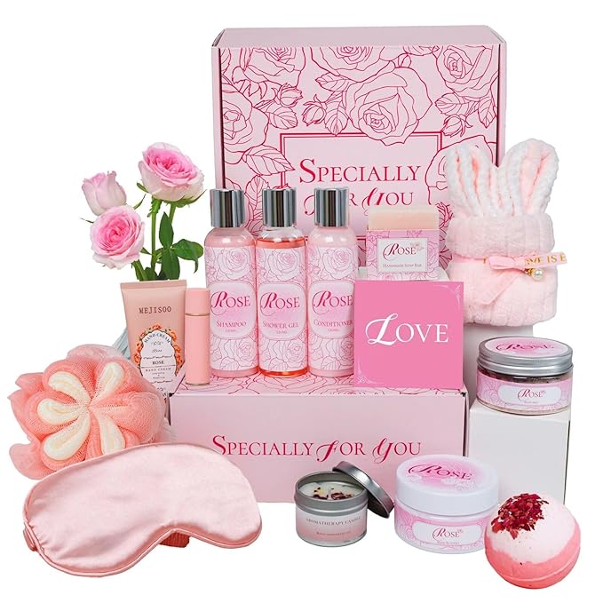 16Pcs Rose Spa Kit - Relaxing Bath & Body Care Gift Set with Bath Bombs & Lotions for Women. The Perfect Mother's Day Birthday Christmas or Thank You Gift for Mom Wife Friend Relaxing Home Spa Set