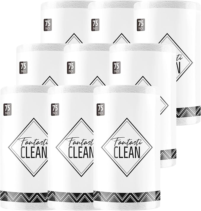Fantasticlean Microfiber Cleaning Cloth Roll -675 Pack, Tear Away Microfiber Towels, 12" x 12", Reusable, Washable, Ultra Absorbent Dishcloth for Home Supplies, Car, Shop (9 Rolls of White)