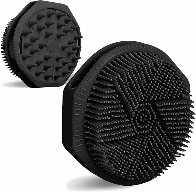 OTHIX Dual-Sided Silicone Body Scrubber, 2-in-1 Silicone Loofah for Shower Exfoliating Body Brush Buffer Scrubber for Men and Women for All Skin, Scalp Massager Lather Well＆Easy to Clean (Black)