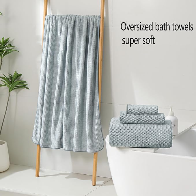YTYC Towels,29x59 Inches Extra Large Bath Towels for Bathroom Super Soft Quick Dry Light Weight Waffle Microfiber Shower Towels 80% Polyester 20% Nylon (Grey,4 Piece)