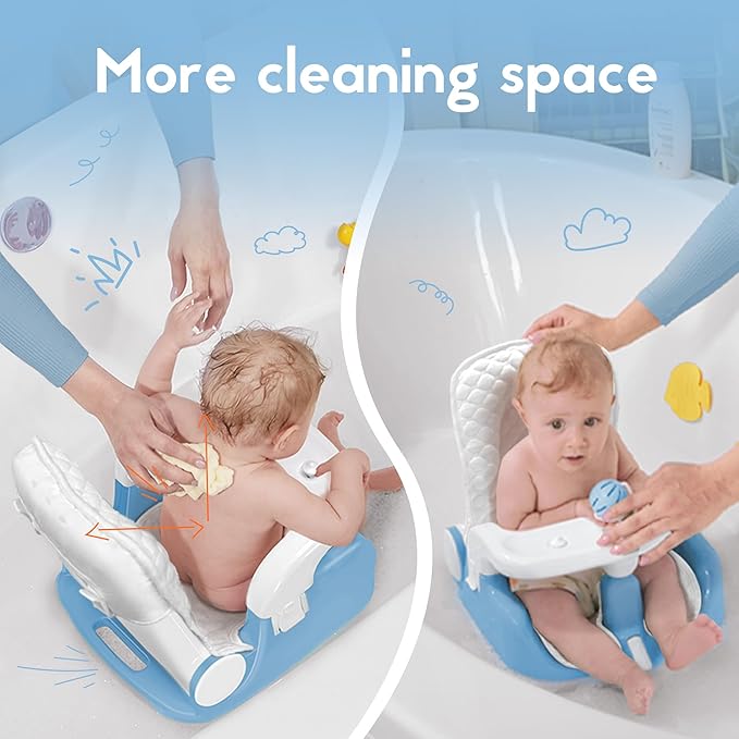 BabyBond Baby Bath Seat with Sitting & Lying 2 Modes, 3-Speed Adjustment, Powerful Suction Cups, Infant Bathtub Chair with Soft and Comfortable Towel, Folding and Hanging