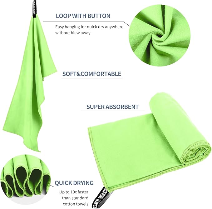 Microfiber Travel Towel, Soft Lightweight Quick Dry Towel, Super Absorbent Compact Travel & Sports & Beach Towels for Camping, Backpack, Gym, Swimming, Yoga, Hiking (M:20"×40" -Green)