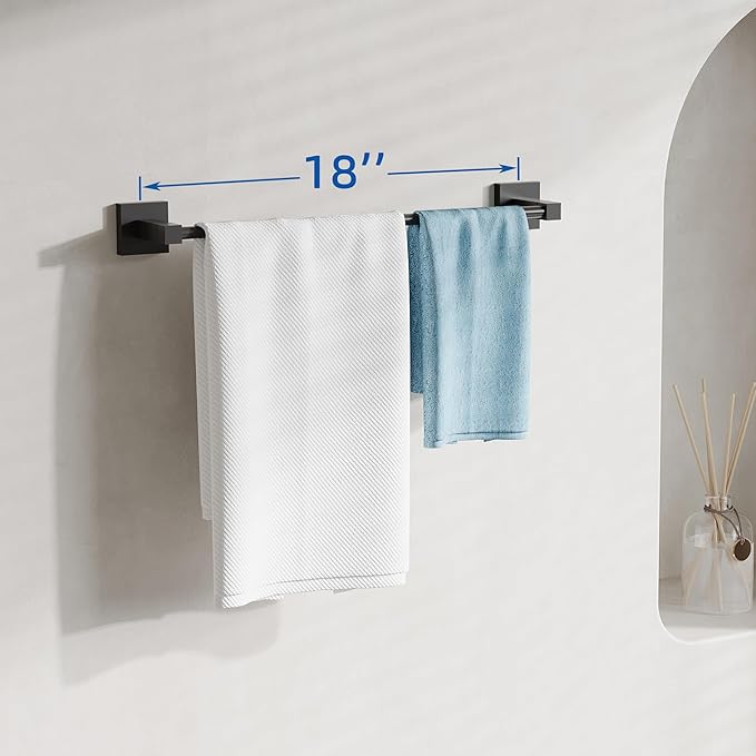 RUACQ Towel Bar 18inch, Towel Racks for Bathroom, 304 Stainless Steel Towel Holder Wall Mounted, Heavy Duty Bathroom Decor Towel Rod (Matte Black)