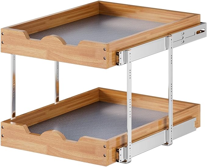 OCG 2 Tier Pull Out Cabinet Organizer (20"W x 21"D), Heavy-Duty Slide out Wood Drawer Shelf, Pull Out Drawer for Cabinets, Base Cabinet Organization for Kitchen, Pantry, Bathroom