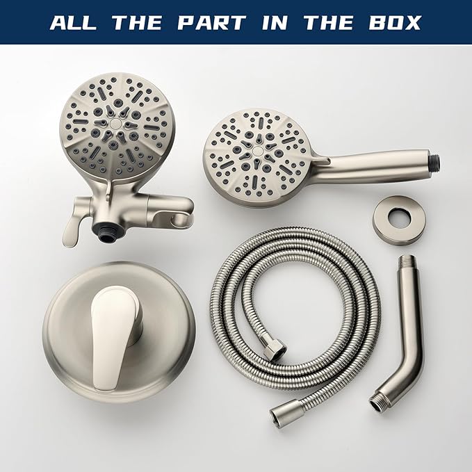 Dual Shower Faucet Set with Valve High Pressure Dual 2 in 1 Shower Combo Set Shower System with Handheld Showerhead 3-way Water Diverter Shower Trim Kit Brushed Nickel