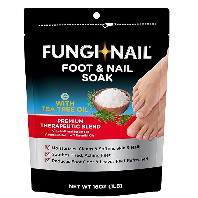 Fungi-Nail Foot & Nail Soak with Tea Tree Oil - Moisturize, Reduce Foot Odor, & Soothe Aching Feet - A Therapeutic Blend of Rich Mineral Epsom Salt, Pure Sea Salt, and 7 Essential Oils - 1 Pound