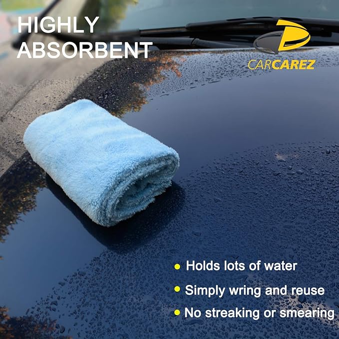 CARCAREZ Microfiber Towels for Cars, Car Drying Wash Detailing Towel with Plush Edgeless Microfiber Cloth (Multi)