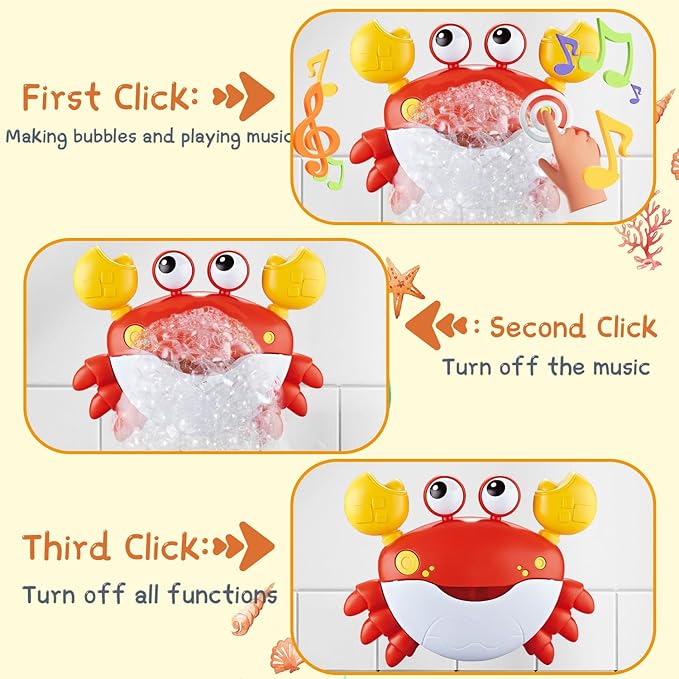 Baby Bath Toys for Toddlers, Crab Bath Bubble Maker with 12 Songs, 3 Pack Wind-up Pool Toys for Kid, Bathtub Toys As Birthday Gift for Boys Girls