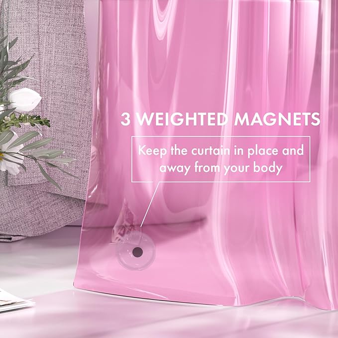 AmazerBath Extra Long Shower Curtain Liner, Clear Pink Shower Liner 84 Inches Long, 72x84 Plastic Shower Curtain Liners, Cute Tall Shower Liner, PEVA Bathroom Shower Curtain Liners & 3 Magnets