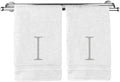 Monogrammed Hand Towel, Personalized Initial Gift, Extra Absorbent 100% Turkish Cotton - Soft Terry Finish - Set of 2 - Silver Block Initial I - Embroidered on White Towels