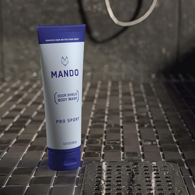 Mando Odor Shield Body Wash - 24 Hour Control - Removes Odor Better than Soap - SLS and Paraben Free, Skin Safe - 8.5 Ounce (Pro Sport)