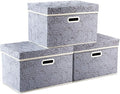 PRANDOM Collapsible Storage Boxes with Lids Fabric Decorative Storage Bins Cubes Organizer Containers Baskets with Cover Handles Divider for Bedroom Closet Living Room 14.9x9.8x9.8 Inch 3 Pack