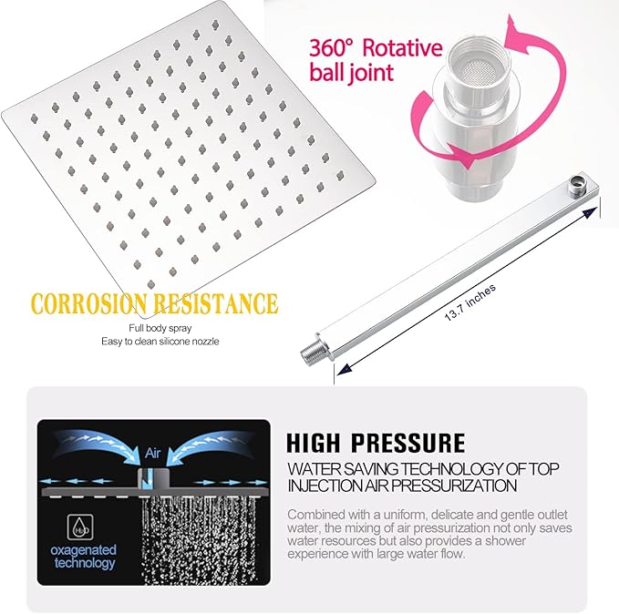 Shower Faucet Set with Body Jets 10 Inch Polished Chrome Shower Head Handheld Shower Combo Set High Pressure Wall Mount with Rough-in Valve, Polished Chrome