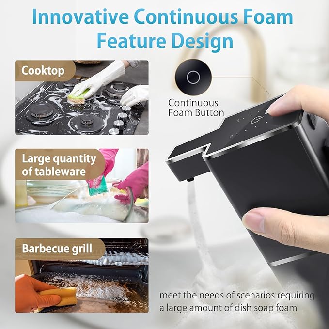 Automatic Foaming Soap Dispenser Touchless 380ml/12.8oz Rechargeable Hand Soap Dispenser Wall Mounted 4 Levels Adjustable Foam Soap Pump for Bathroom Kitchen Dish Soap