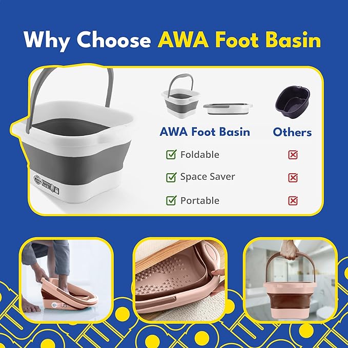 Foot Soaking Tub for Soaking Feet, Collapsible Foot Tub, Foot Bath Soak Tub with Massage Nodes, Large Pedicure Foot Spa Bucket, Portable Foot Soaker Container for Foot Care Routine at Home