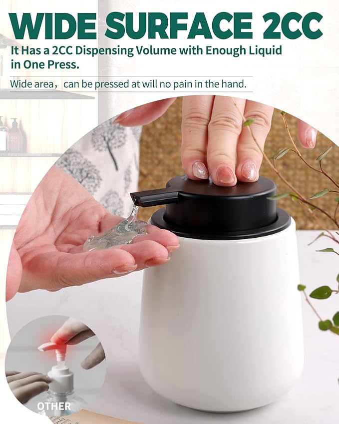 Bosilunlife Liquid Soap Dispenser - 12Oz Lotion Dispenser with Pump Matte White Ceramic Soap Dispenser Bathroom Dish Hand Wash Dispenser for Kitchen Pump Dispenser