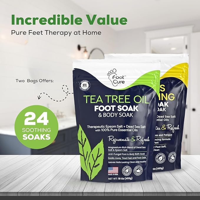 FOOT CURE Tea Tree & Citrus Foot Soak with Epsom Salt – Supports Tired Feet, Softens Calluses, and Refreshes (Pack of 2)