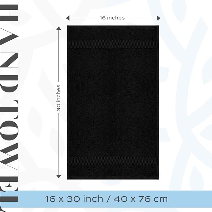 White Classic Luxury Black Hand Towels - Soft 100% Turkish Cotton | Highly Absorbent Hotel spa Bathroom Towel Collection | 16x30 Inch | Set of 6
