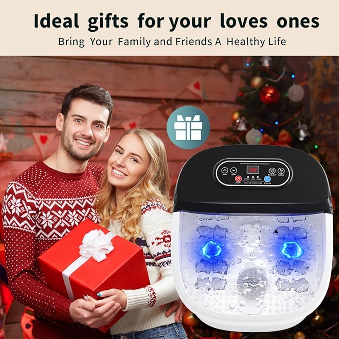 Foot Spa Bath Massager with Heat - Ozone and Blue Light Foot Soaking Tub, Epsom Salt, Adjustable Temperature, Bubble and 8 Rollers, Birthday Gift for Mom Dad