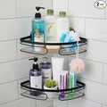 2-Pack Corner Shower Caddy – Rust-Resistant Wall-Mounted Bathroom Organizer with Included No-Drill Adhesives for Shampoo, Soap & Toiletries - Black (1-Layer, Triangle)