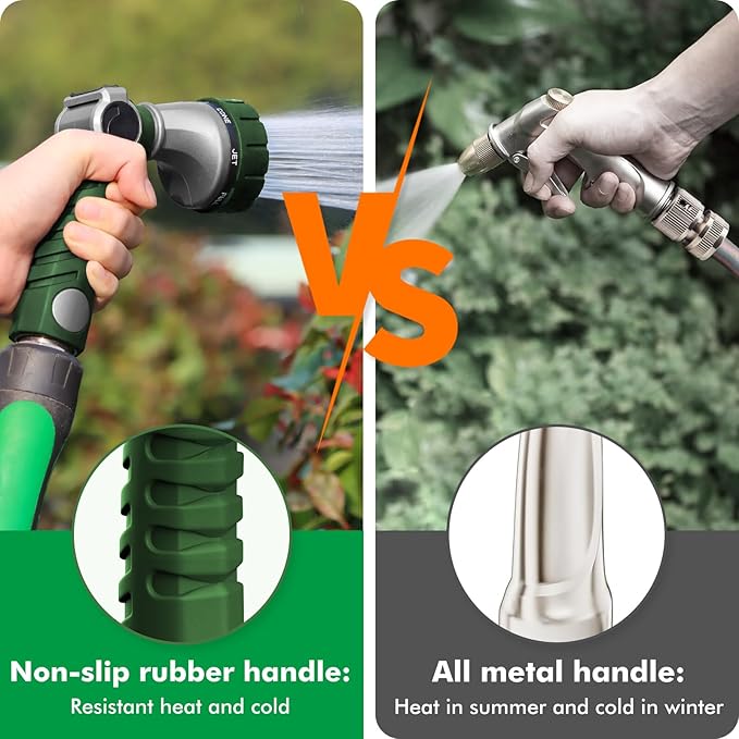 RESTMO Heavy Duty Hose Nozzle, Metal Garden Water Hose Sprayer with 7 Watering Patterns, Thumb Control, On Off Valve, High Pressure Nozzle Sprayer for Watering Plants, Car and Pet Washing, Green