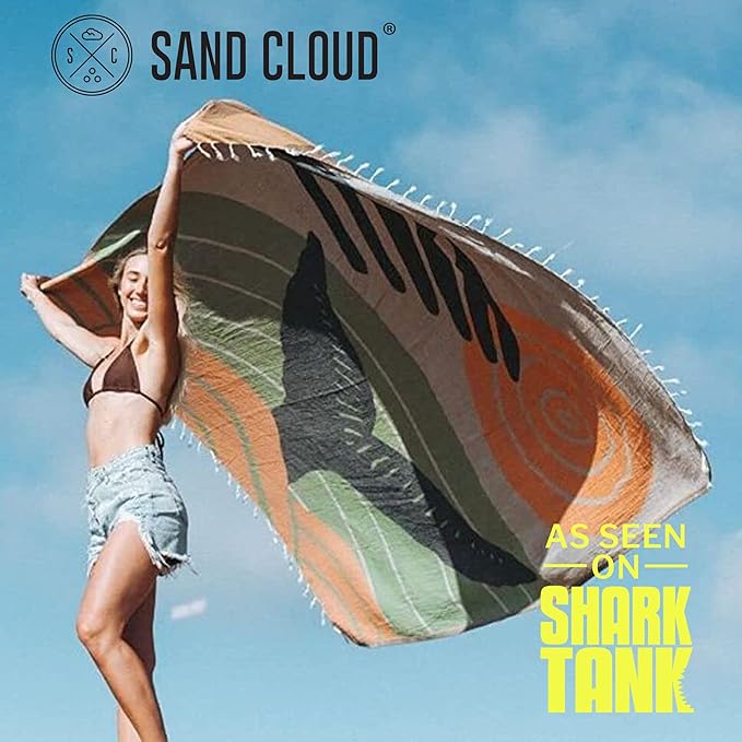 Sand Cloud Extra Large Turkish Beach Towel - Sand Free - 100% Organic Turkish Cotton Yarn - Quick Dry Towel for Beach, Picnic, Blanket or Bath - As Seen on Shark Tank - Marine Life (Whale Fin)