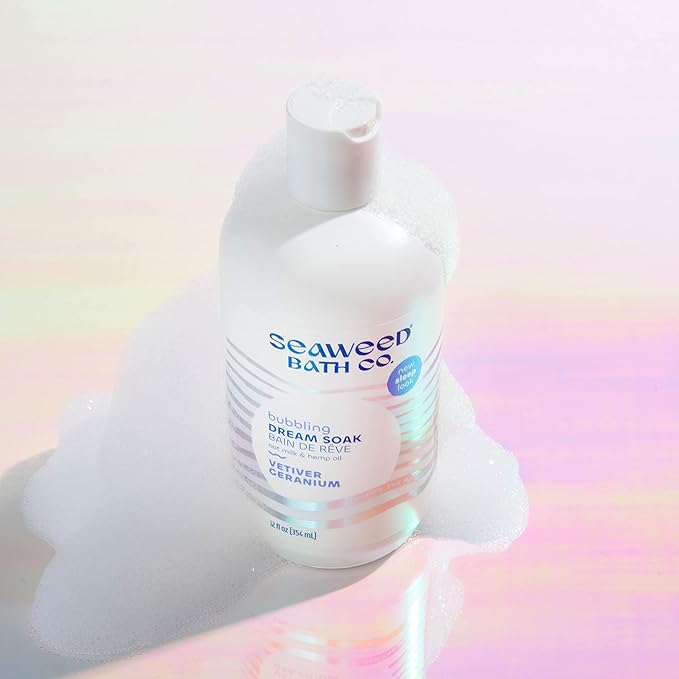 Seaweed Bath Co. Bubbling Dream Soak, Vetiver Geranium Scent, 12 Ounce, Sustainably Harvested Seaweed, Oat Milk, Hemp Oil