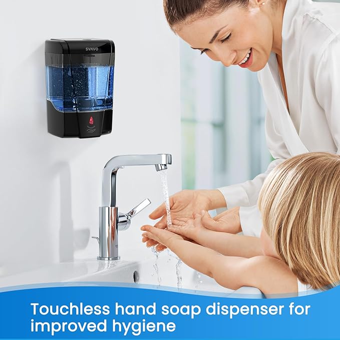 SVAVO Automatic Soap Dispenser Hand Soap Dispenser Wall Mount 600m/21 fl.oz, Touchless Electric Sensor Pump Battery Operated for Offices Home Kitchen Bathroom Hotel Restaurant Commercial