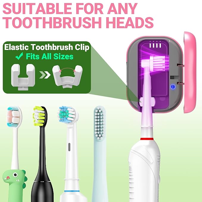 MONESAO Toothbrush Sanitizer Covers, Toothbrush Case with Violet Light - Rechargeable Cleaner Case - Auto Home Travel Tooth Brush Cap Box for Any Electric and Manual Toothbrushes (Pink)
