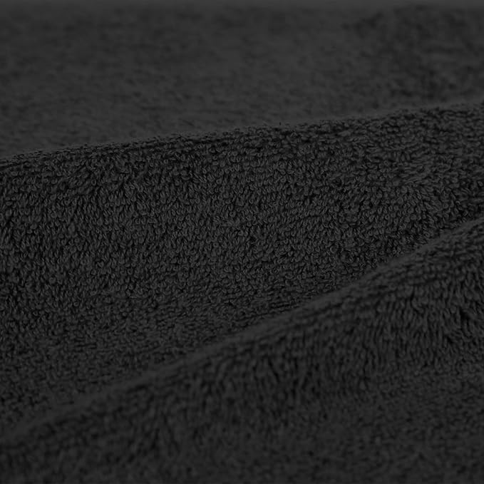 Amazon Basics 6 Piece Fade Resistant Hand Towel, 100% Cotton, Black, 26'' x 16''