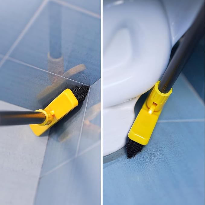 Grout Brush with Long Adjustable Handle - Telescopic, Rotation Tile Grout Cleaning Tool, V-Shape Shower Scrubber Cleaner Stiff Bristle for Cleaning Bathrooms Tile Floors, Baseboards and Corners - 59in