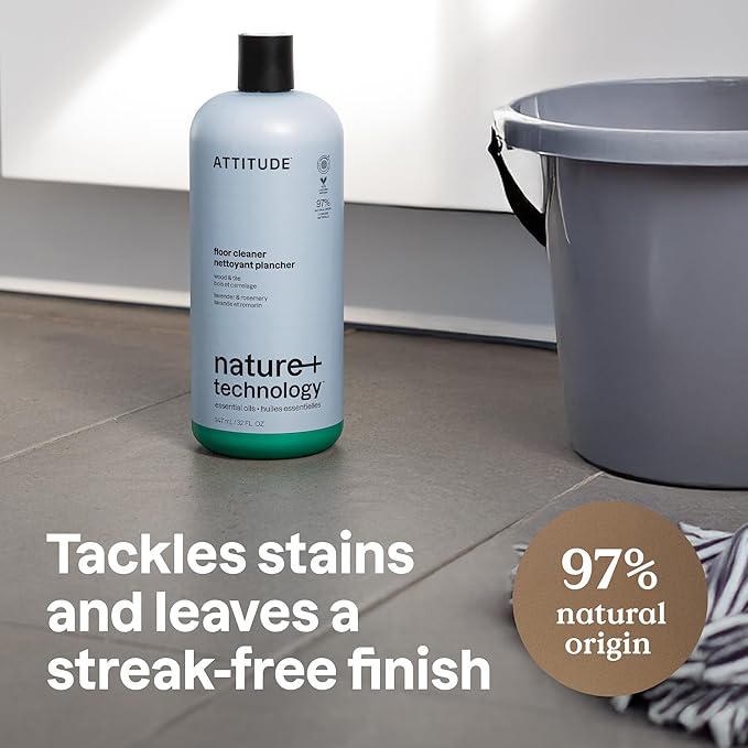 ATTITUDE Floor Cleaner, Natural Origin Ingredients, EWG Verified, Dissolves Stubborn Dirt and Grime, Streak-Less, Lavender & Rosemary, 32 Fl Oz