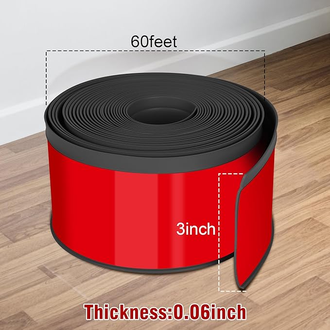 Vinyl Baseboard Molding Trim 3 Inch x 60 Feet Peel and Stick Baseboard Trim Flexible PVC Cove Base Moulding Self-Adhesive Trim for Garage Bathroom Cabinet Floor Walls, Black