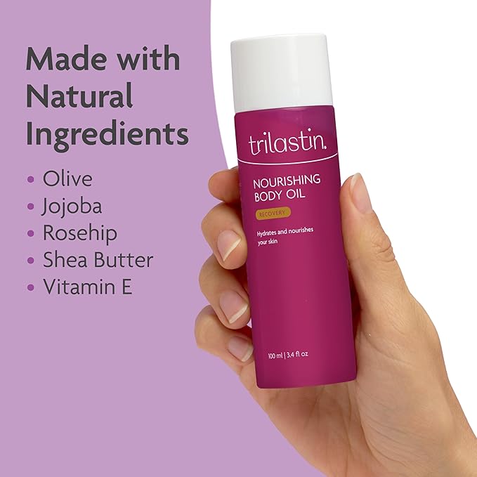 TriLASTIN Belly Oil (3.4oz) | Vitamin-Infused Stretch Mark Oil | Body Serum for Scars, Stretch Marks, and Moisturizing | Paraben-Free and Hypoallergenic