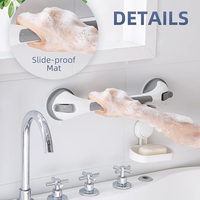 Grab Bars for Bathtubs and Showers 2 Pack Shower Handle, Heavy Duty Suction Grab Bar Bath Handrails for Seniors and Elderly, Bathroom Safety Grip No Drilling Waterproof Removable, Grey