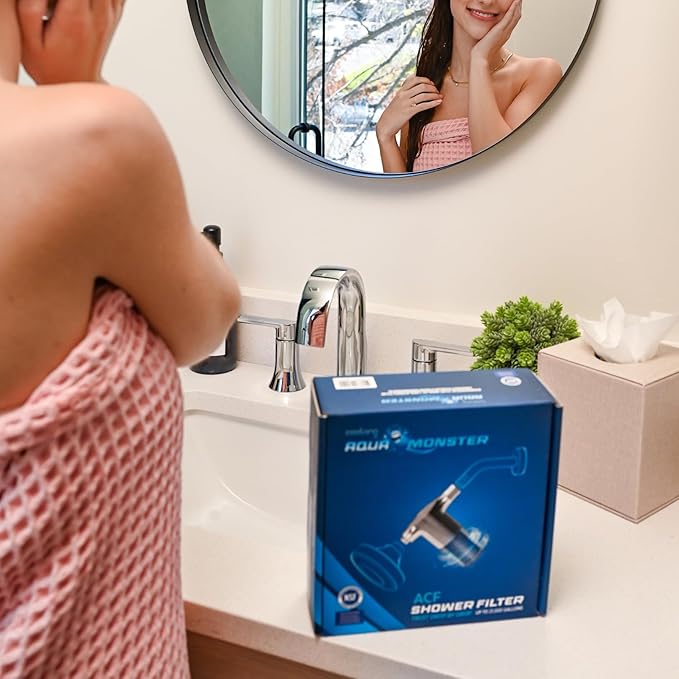 Aquamonster ACF Shower Filter | NSF Certified Chlorine Removal | 21,000 Gallon Long Life | Skin & Hair Moisture Care | Easy Install | Korean Technology | by Coolang