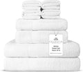 100% Combed Cotton Bathroom Towel Set of 8- 2 Bath Towels, 2 Hand Towels, 4 Wash Cloths, Sustainable, Soft, Highly Absorbent 8 Piece Cotton Bath Towel Set Ideal for Hotels, Spa, Bathroom, Dorm, White