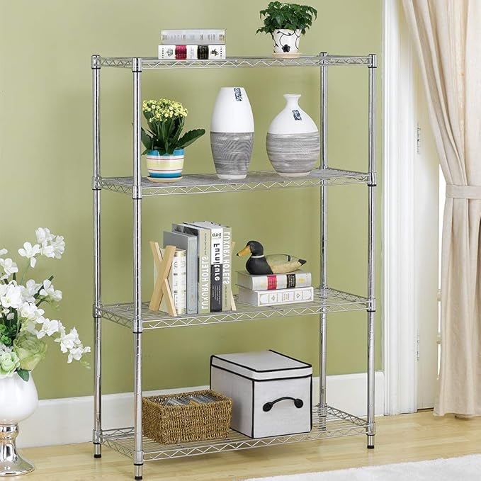 BestOffice | 4-Tier Wire Storage Shelves | 36x14x54 | Chrome | with Adjustable Racks | Heavy-Duty Metal Shelf, Holds Upto 1000 lbs | No-Tool Assembly | Ideal for Home & Garage Shelving