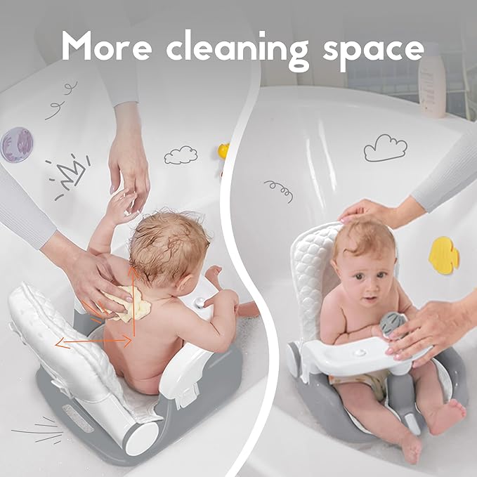 BabyBond Baby Bath Seat with Sitting & Lying 2 Modes, 3-Speed Adjustment, Powerful Suction Cups, Infant Bathtub Chair with Soft and Comfortable Towel, Folding and Hanging