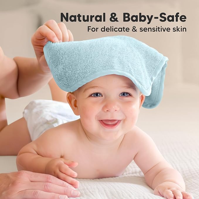 6-Pack Baby Washcloths - Soft Absorbent Viscose from Bamboo Wash Cloths for Babies, Kids, Toddlers, Infant, Newborn Bath Towels, Gentle on Sensitive Skin, 10x10 Reusable Face Towels (Sky)