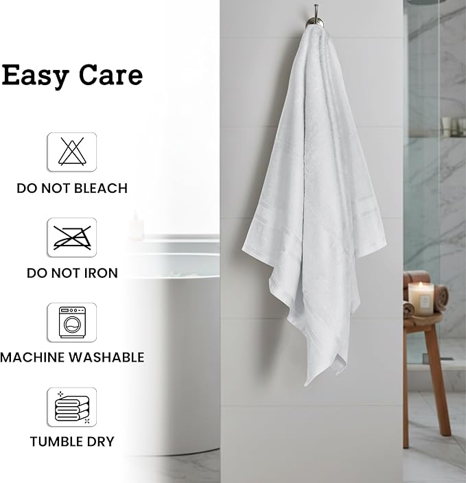 Casa Lino White Bath Towels Set of 4 (54" x 27") - Large Bathroom Towel Set - 100% Cotton Towels for Bathroom - Highly Absorbent & Quick Dry Bath Towel Multipack - New Apartment Essentials