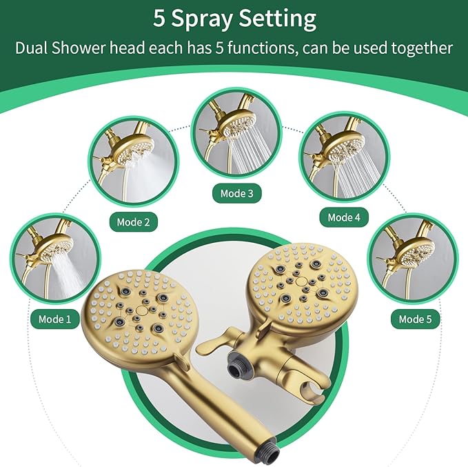 2 Handle Shower Faucet Shower System Complete 2 in 1 Shower Combo Set with Handheld Showerhead Shower Trim Kit Two Handle Shower Fixtures Brushed Gold