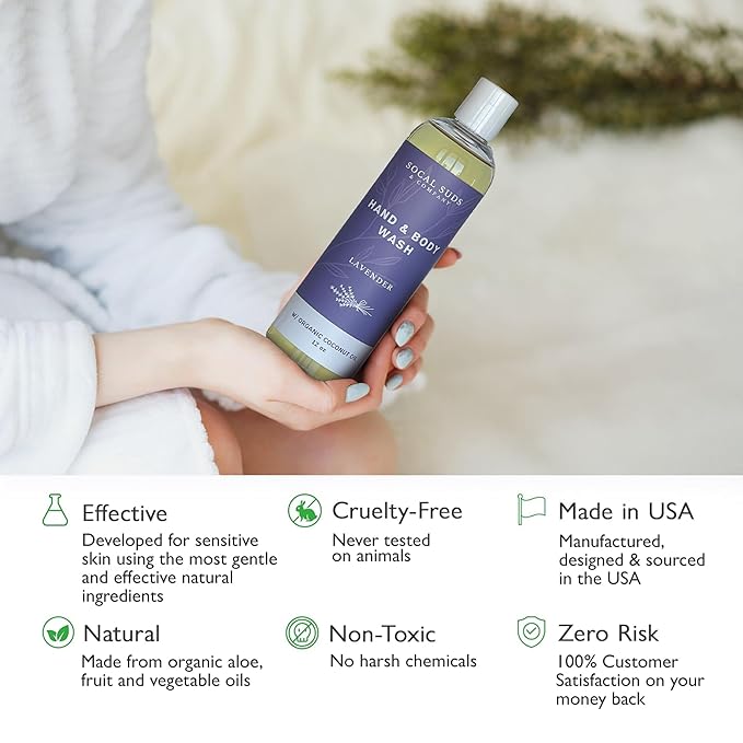 SoCal Suds & Company Organic Baby Shampoo and Body Wash - 2-in-1 Castile Soap, Hypoallergenic, Sensitive Skin, Natural Soap, Toddler Shampoo, Infant, Newborn, Kids Body Wash - 12oz Lavender 2Pk